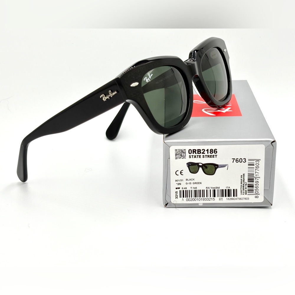 Womens State Street Black w/ Green G15 Lens RB2186 Black 90/31 49-145 - Picture 7 of 16